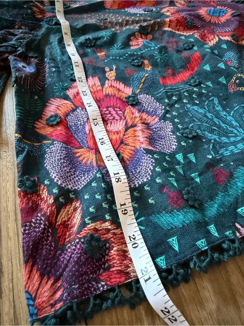 FARM Rio Vibrant Floral Embroidered Puff Sleeve Cotton Top - Size Small